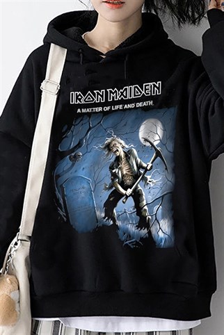 Touz Siyah Renk Iron Maiden Unisex Rock Hoodie