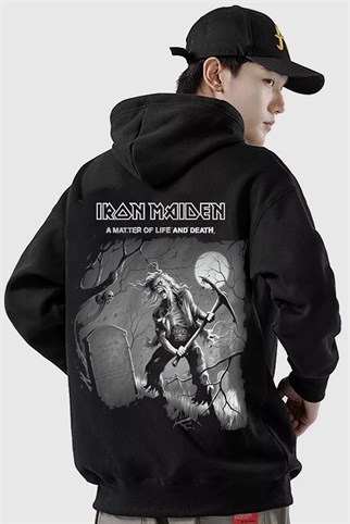 Touz Siyah Renk Iron Maiden Unisex Rock Hoodie