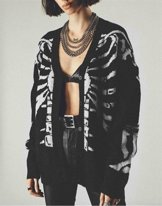 Touz Skull Oversize Unisex Siyah Hırka