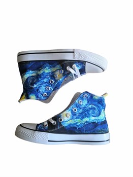 Touz Van Gogh Art Starry Night Unisex Uzun Canvas Ayakkabı