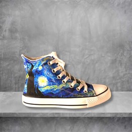 Touz Van Gogh Art Starry Night Unisex Uzun Canvas Ayakkabı
