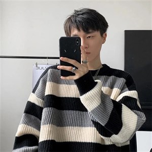Touz Vintage Çizgili Streetwear Oversize Unisex Kazak