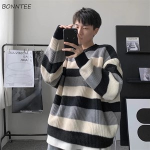 Touz Vintage Çizgili Streetwear Oversize Unisex Kazak