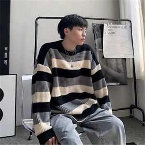 Touz Vintage Çizgili Streetwear Oversize Unisex Kazak
