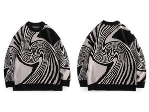 Touz Vintage Harajuku Kore Style Asimetrik Desenli Unisex Oversize Siyah Kazak