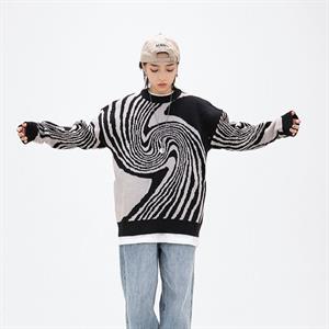 Touz Vintage Harajuku Kore Style Asimetrik Desenli Unisex Oversize Siyah Kazak