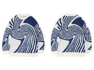Touz Vintage Harajuku Kore Style Asimetrik Desenli Unisex Oversize Ecru Kazak