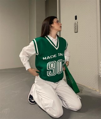 Touz Vintage Yeşil 90 s Unisex Süveter