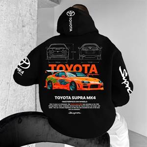 Toyota Supra Baskılı Siyah Kapşonlu Sweatshirt 