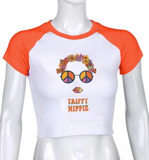 Trippy Hippie Baskılı Reglan Kol Beyaz Crop