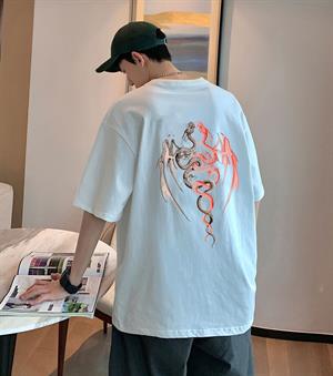 Twin Dragon Sırt Baskılı Beyaz Unisex Oversize T-shirt