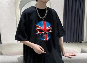 UK Flag Skull Siyah Unisex Oversize T-shirt