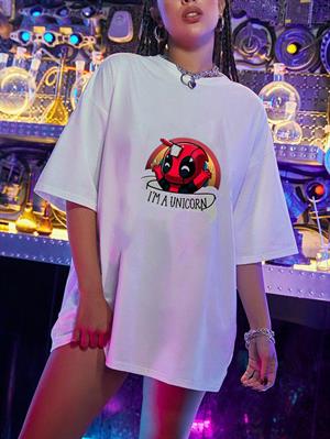 Unicorn Beyaz Unisex Oversize T-shirt