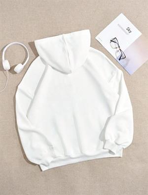 Unisex Angel Sırt Baskılı Kapşonlu Beyaz Sweatshirt 