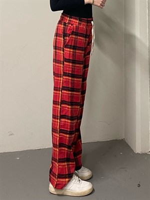 Unisex Ekose Kırmızı Siyah Detaylı Eşofman Altı