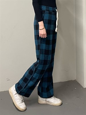 Unisex Ekose Mavi Detaylı Eşofman Altı