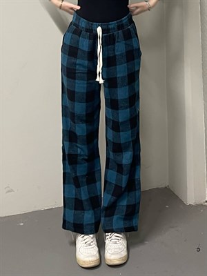 Unisex Ekose Mavi Detaylı Eşofman Altı