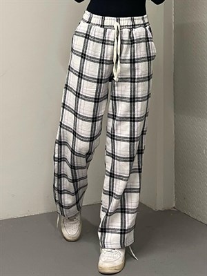 Unisex Ekose Mor Siyah Detaylı Eşofman Altı