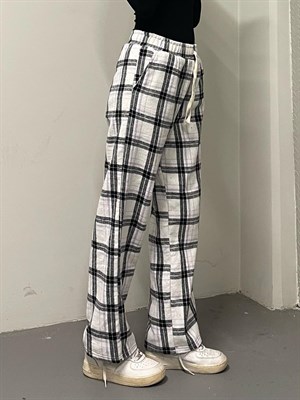 Unisex Ekose Mor Siyah Detaylı Eşofman Altı