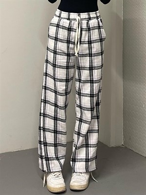 Unisex Ekose Mor Siyah Detaylı Eşofman Altı