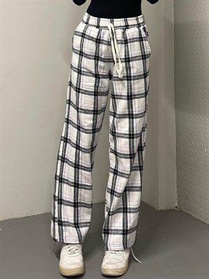 Unisex Ekose Mor Siyah Detaylı Eşofman Altı