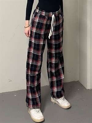 Unisex Ekose Siyah Gri Detaylı Eşofman Altı