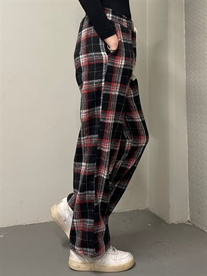 Unisex Ekose Siyah Gri Detaylı Eşofman Altı