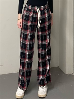 Unisex Ekose Siyah Gri Detaylı Eşofman Altı
