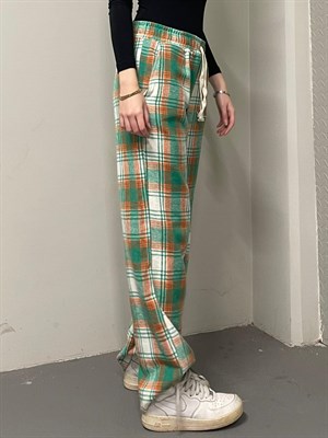 Unisex Ekose Turuncu Yeşil Detaylı Eşofman Altı