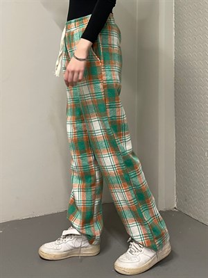 Unisex Ekose Turuncu Yeşil Detaylı Eşofman Altı