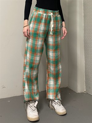 Unisex Ekose Turuncu Yeşil Detaylı Eşofman Altı