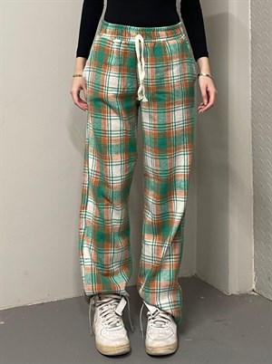 Unisex Ekose Turuncu Yeşil Detaylı Eşofman Altı
