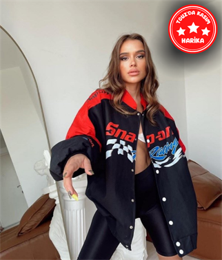 Unisex İçi Astarlı Kırmızı Yarışçı Kot Ceket