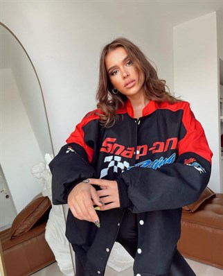 Unisex İçi Astarlı Kırmızı Yarışçı Kot Ceket