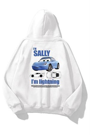 Unisex Im Sally Cars Sweatshirt Beyaz