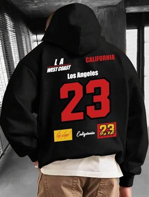 Unisex Los Angeles Baskılı Kapşonlu Siyah Sweatshirt 