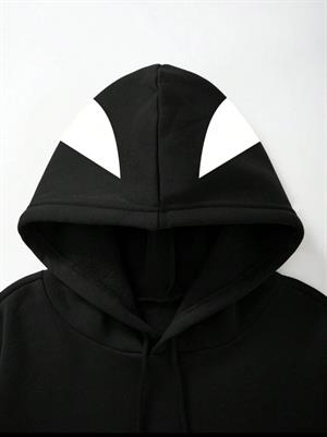 Unisex Spider Baskılı Kapşonlu Siyah Sweatshirt 