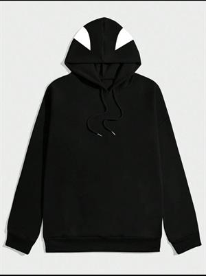 Unisex Spider Baskılı Kapşonlu Siyah Sweatshirt 