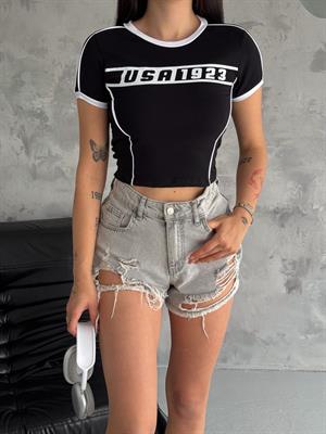Usa Kısa Kollu Crop Bluz