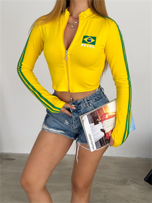 Uzun Kol Brazil Fermuarlı Sarı Bluz Body