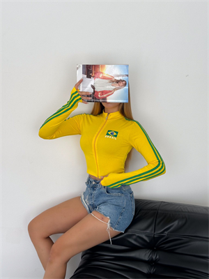 Uzun Kol Brazil Fermuarlı Sarı Bluz Body
