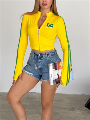 Uzun Kol Brazil Fermuarlı Sarı Bluz Body