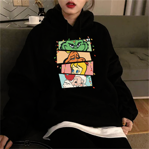 Vintage Noel Baskılı Siyah Unisex Oversize Kapüşonlu Sweatshirt