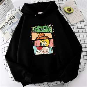 Vintage Noel Baskılı Siyah Unisex Oversize Kapüşonlu Sweatshirt
