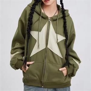 Vintage Star Zip Oversize Fermuarlı Unisex Kapüşonlu Hırka