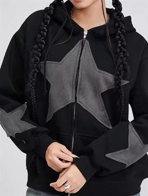 Vintage Star Zip Oversize Fermuarlı Unisex Kapüşonlu Hırka