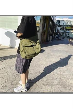 Vintage Unisex Kargo Cep İç Hacmi Geniş Haki Postacı Çanta