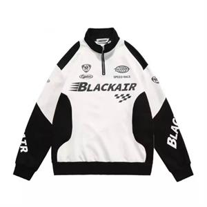 Vintage Yarım Zip Yarışcı Baskılı Beyaz Unisex Oversize Sweatshirt