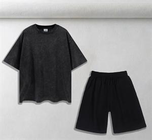 Vintage Yıkamalı T-shirt & Siyah Şort Unisex Oversize İkili Takım