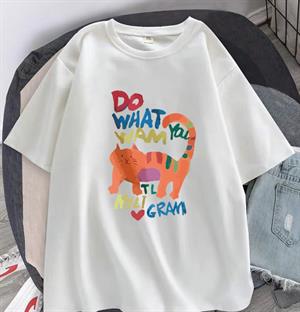Watercolor Cat Baskılı Beyaz Unisex Oversize T-shirt